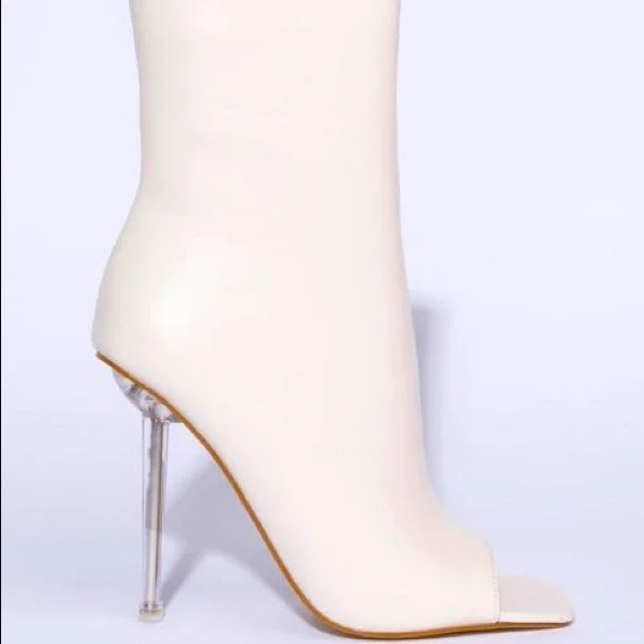 AZALEA WANG Ivory Chelsea Vegan Leather Open Toe Ankle Boots - Picture 4 of 5